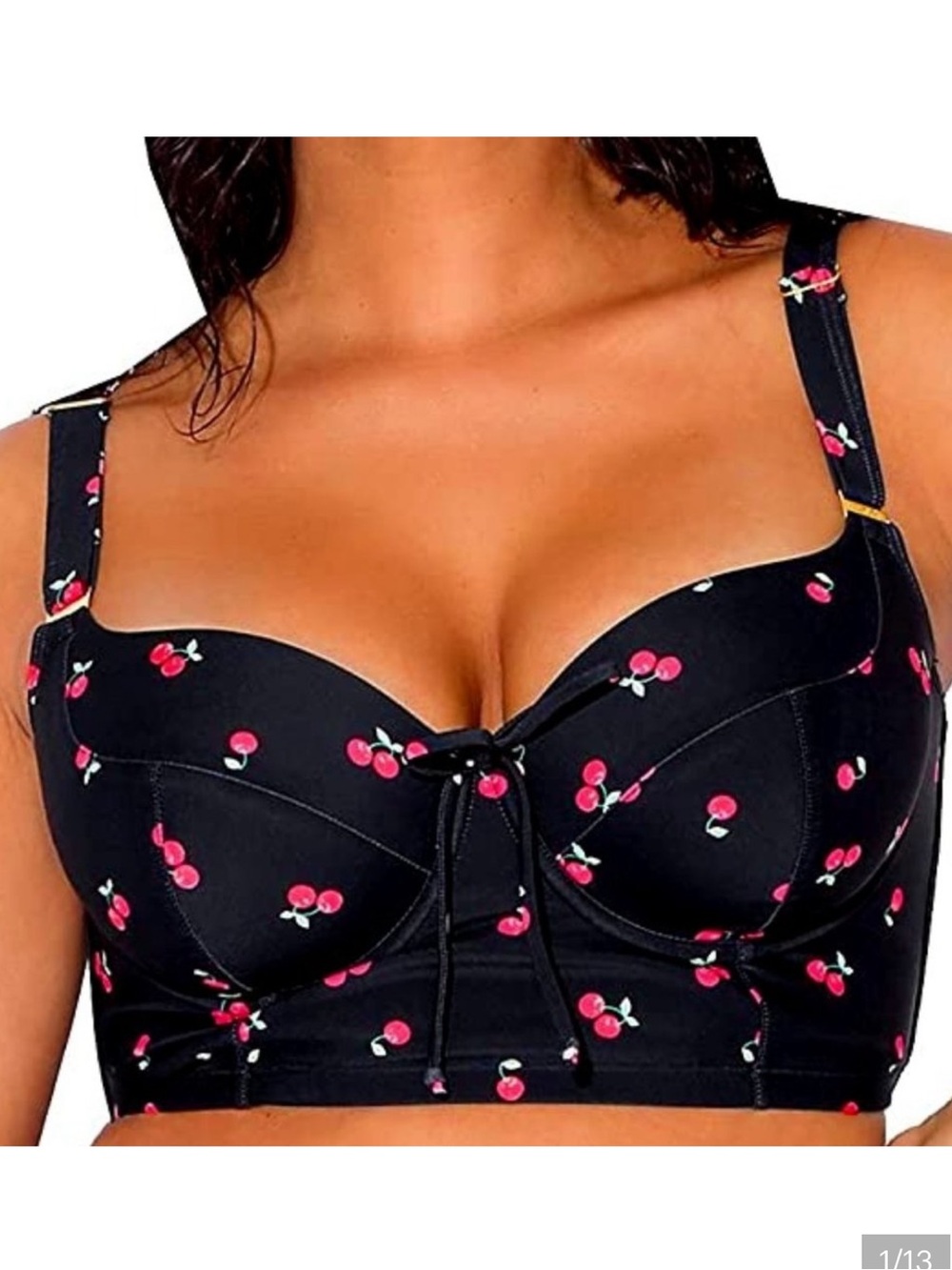 Smart & Sexy Swim Cherry Print Longline Bikini Top size 38DD